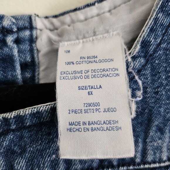 VTG b.t. kids Girls 6X Denim Dress Sleeveless Floral Embroidery Jean Jumper Bows - Picture 8 of 9